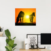 Silhouette of Two Horses at Sunset Poster (Heimbüro)