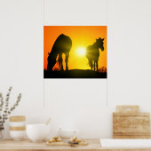 Silhouette of Two Horses at Sunset Poster (Küche)