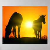 Silhouette of Two Horses at Sunset Poster (Vorne)