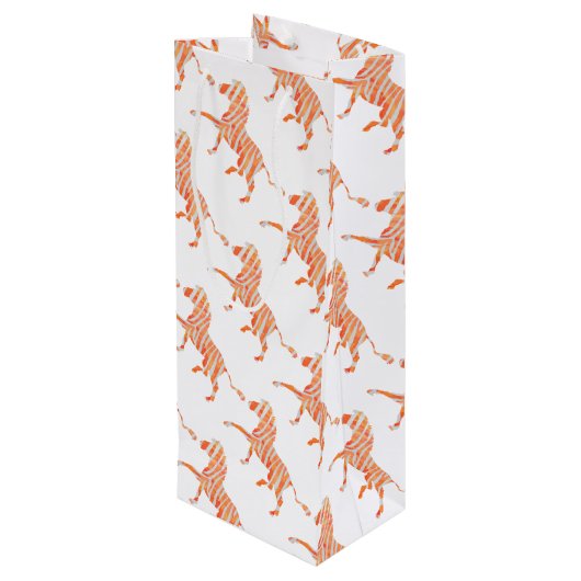 Silhouette Orange und White Zebra Geschenktüte Für Weinflaschen (Rückseite Schrägansicht)