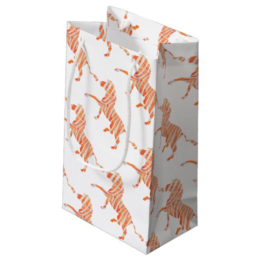 Silhouette Orange und White Zebra Kleine Geschenktüte (Rückseite Schrägansicht)