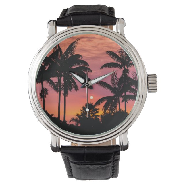 Silhouette Palmen, Hawaii Armbanduhr (Vorderseite)