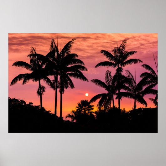 Silhouette Palmen, Hawaii Poster (Vorne)