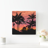 Silhouette Palmen, Hawaii Quadratische Wanduhr (Zuhause)