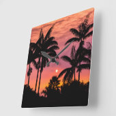Silhouette Palmen, Hawaii Quadratische Wanduhr (Winkel)