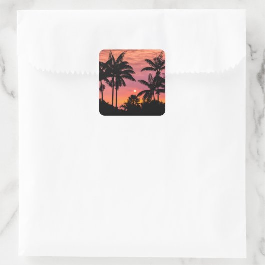 Silhouette Palmen, Hawaii Quadratischer Aufkleber (Tasche)