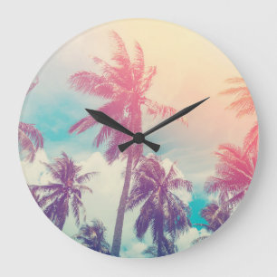 Silhouette Palmen, Sonnenuntergang abstrakt. Große Wanduhr