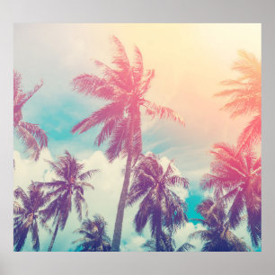 Silhouette Palmen, Sonnenuntergang abstrakt. Poster