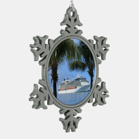 Silhouette Paradies Schneeflocken Zinn-Ornament (Links)