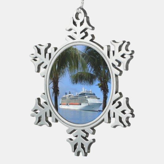 Silhouette Paradies Schneeflocken Zinn-Ornament (Rechts)