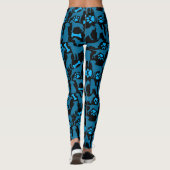 Silhouette Pattern.Blue.04 Black BG Leggings (Rückseite)