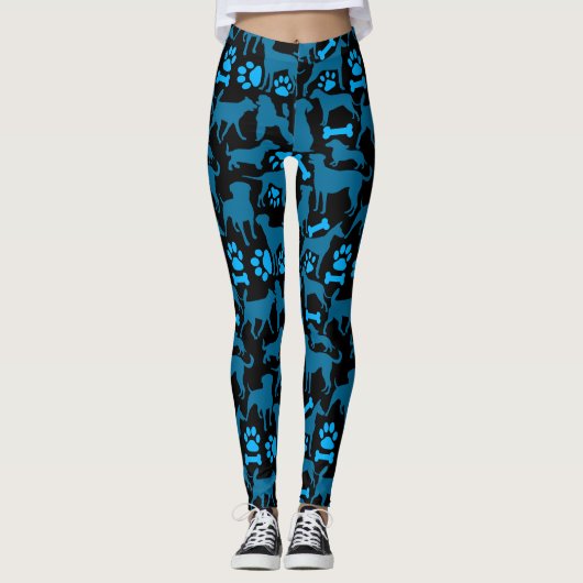 Silhouette Pattern.Blue.04 Black BG Leggings (Vorderseite)