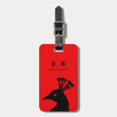 Silhouette Peacock Monogram Black Red Gepäckanhänger (Vorderseite vertikal)