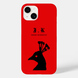 Silhouette Pfau Monogramm Schwarz Rot Case-Mate iPhone 14 Hülle