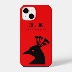 Silhouette Pfau Monogramm Schwarz Rot iPhone 14 Hülle