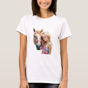 Silhouette Pferd und Mädchen - Niedliches Reiten T-Shirt