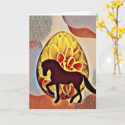 Silhouette Pferd und Ostereier Farbenfrohe Ostern Karte (Gelbe Blume)