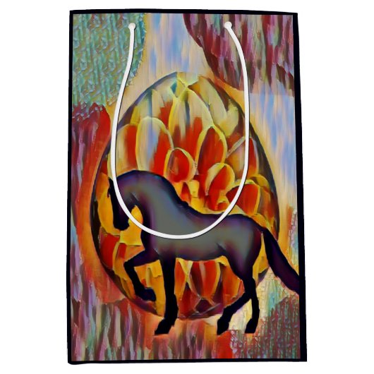 Silhouette Pferd und Ostereier Farbenfrohe Ostern Mittlere Geschenktüte (Vorderseite)