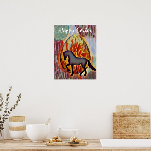 Silhouette Pferd und Ostereier glückliche Osterfei Poster (Küche)