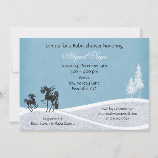 Silhouette Pferd Winter Kinderdusche Einladung (Rückseite)