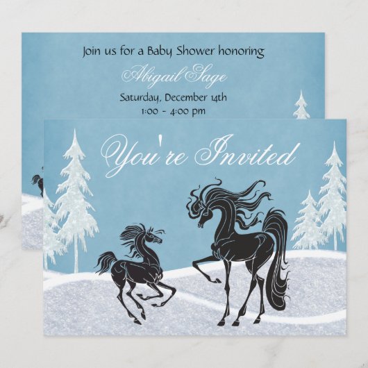 Silhouette Pferd Winter Kinderdusche Einladung (Vorne/Hinten)