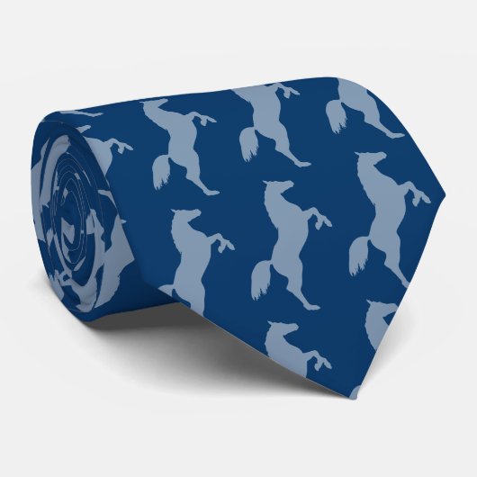 Silhouette Pferde Muster | Blau Krawatte (Gerollt)