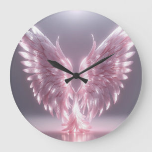 Silhouette Pink Engel Symbol Große Wanduhr