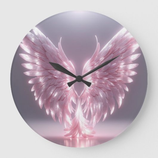Silhouette Pink Engel Symbol Große Wanduhr (Vorderseite)