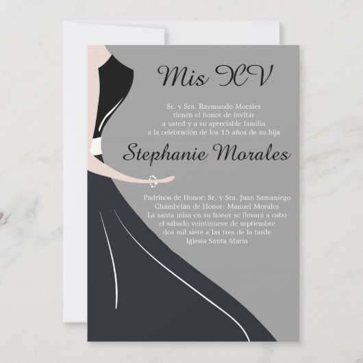 Silhouette Quinceanera Einladung (Vorderseite)