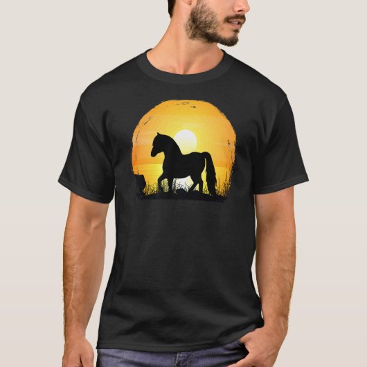 Silhouette Rasse Sunset Pferde T-Shirt (Vorderseite)