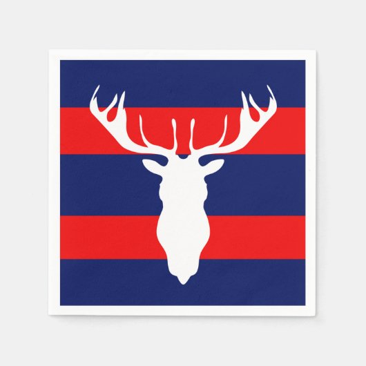 Silhouette Red Navy Blue Stripes Serviette (Vorderseite)