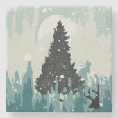 Silhouette Rentier im Wald Steinuntersetzer (Vorderseite)