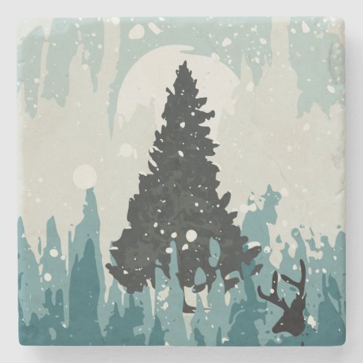 Silhouette Rentier im Wald Steinuntersetzer (Vorderseite)