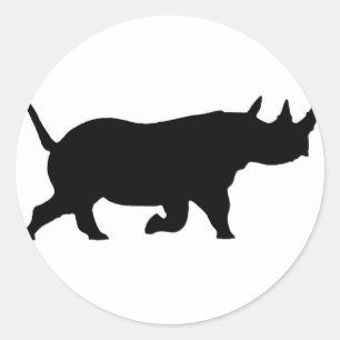 Silhouette Rhino, rechts, weißer Hintergrund Runder Aufkleber