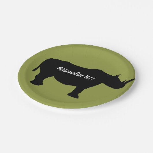 Silhouette Rhinoceros Pappteller (Schrägansicht)