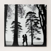 Silhouette Romantische Coupé Embrace unter Bäumen Puzzle (Horizontal)
