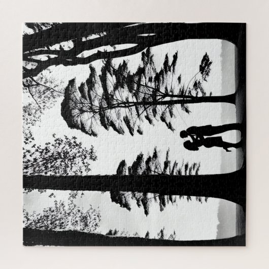 Silhouette Romantische Coupé Embrace unter Bäumen Puzzle (Vertikal)