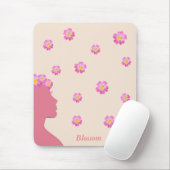Silhouette, rosa Blume und Text auf Beige Mousepad (Mit Mouse)