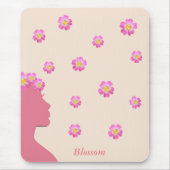 Silhouette, rosa Blume und Text auf Beige Mousepad (Vorne)
