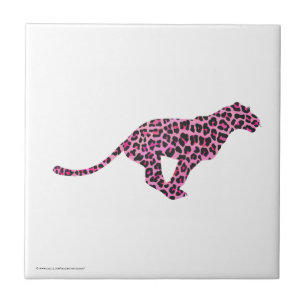 Silhouette Rosa und Schwarzer Leopard Fliese