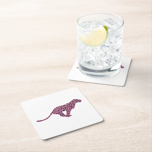 Silhouette Rosa und Schwarzer Leopard Rechteckiger Pappuntersetzer (Vor Ort)