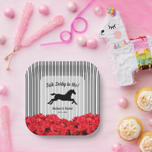 Silhouette Rote Rosen Derby Party Pappteller (Party)