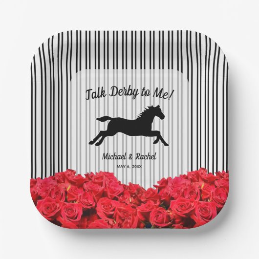 Silhouette Rote Rosen Derby Party Pappteller (Vorderseite)