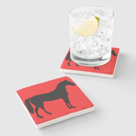 Silhouette Rotes und Schwarzes Pferd Steinuntersetzer (Seitenansicht)