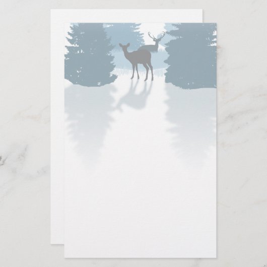 Silhouette-Rotwild-Waldbriefpapier Briefpapier (Vorne/Hinten)