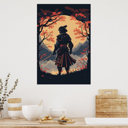 Silhouette Samurai Warrior Moon Poster (Küche)