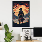 Silhouette Samurai Warrior Moon Poster (Heimbüro)