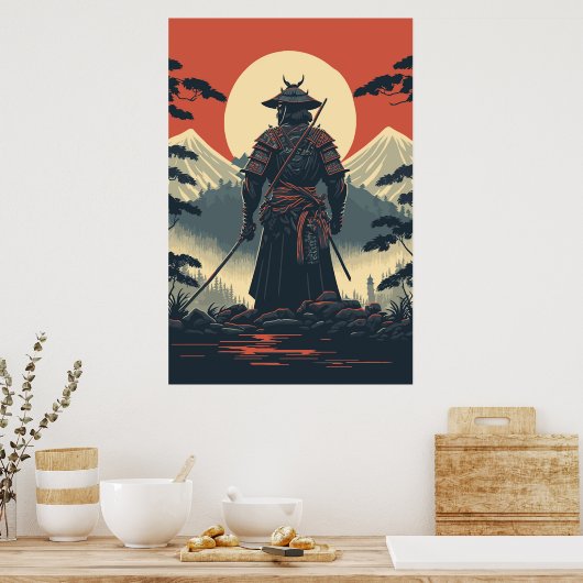 Silhouette Samurai Warrior Moon Poster (Küche)