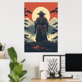 Silhouette Samurai Warrior Moon Poster (Heimbüro)