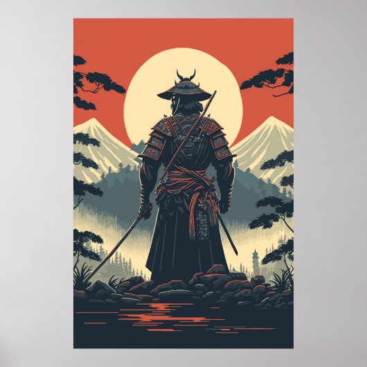 Silhouette Samurai Warrior Moon Poster (Vorne)